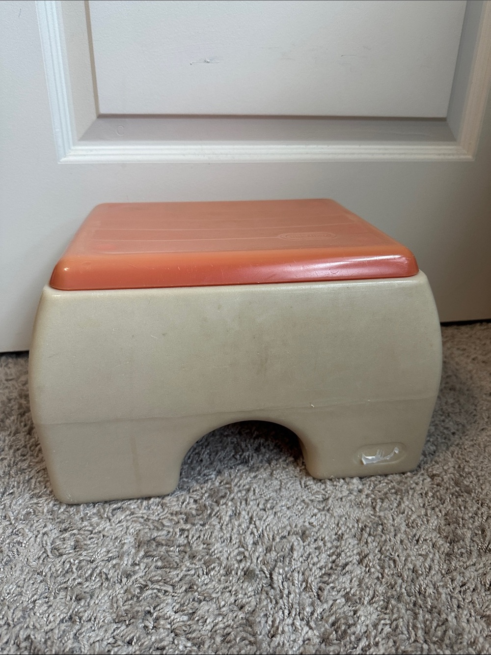1985 Little Tikes Plastic Step Stool in Cream with Orange Top